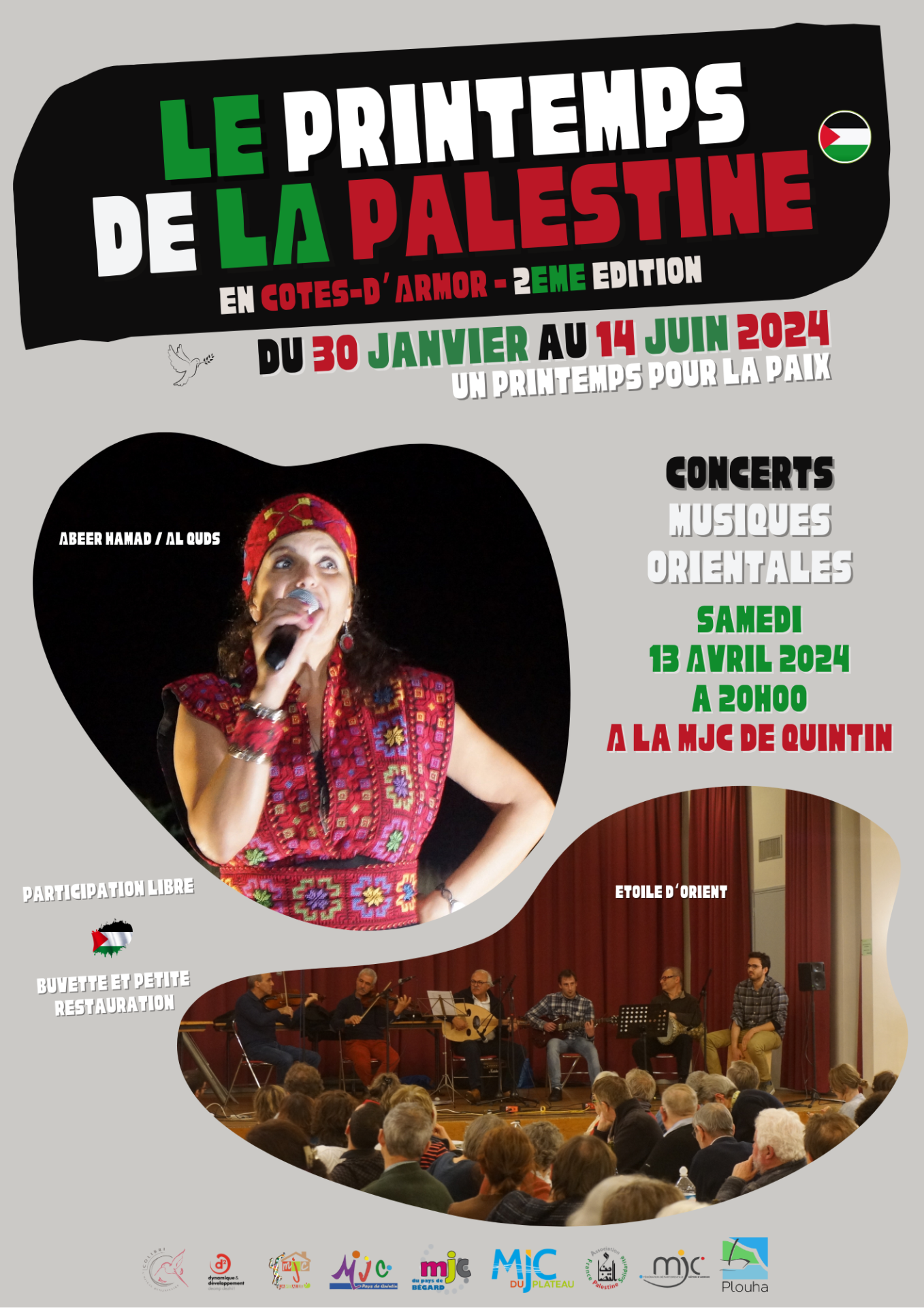 Affiche concerts quintin 13 04 2024 le printemps de la palestine 2025