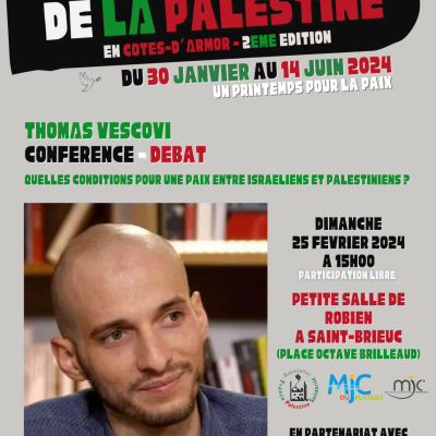 Affiche conference saint brieuc 25 02 2024 le printemps de la palestine 2024