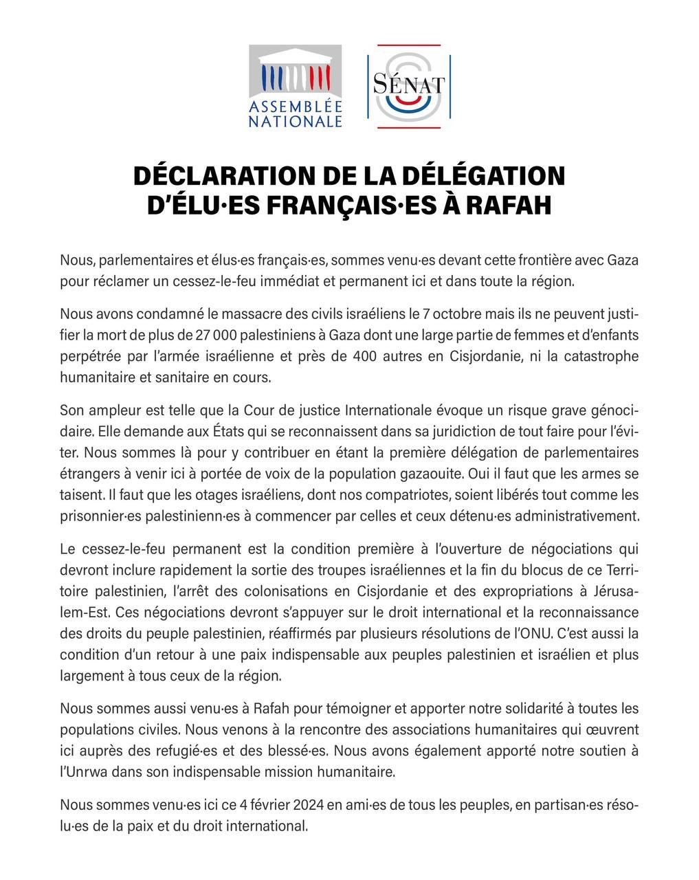 Delegation coquerel Egypte 4 fev 24 La declaration